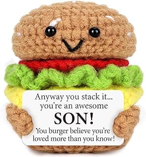 Mini Birthday Gift for Son from Dad Mom Handmade Crochet Burger for New Dad Son-in-Law Adult Sons New Father Christmas Basket Idea from Parents to Sons from Mother Father