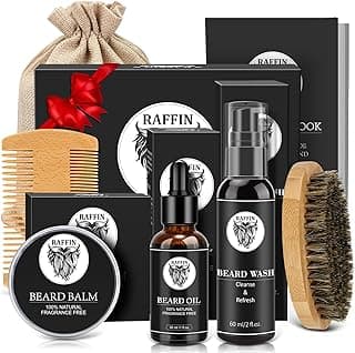 Mens Gifts - Beard Kit with Oil, Balm, Brush, Comb, Scissors, E-book, Outfits Men's Grooming Routine, Anniversary & Birthday Gifts for Men, Him, Husband, Boyfriend, Son, Male Friend, Brother, Dad