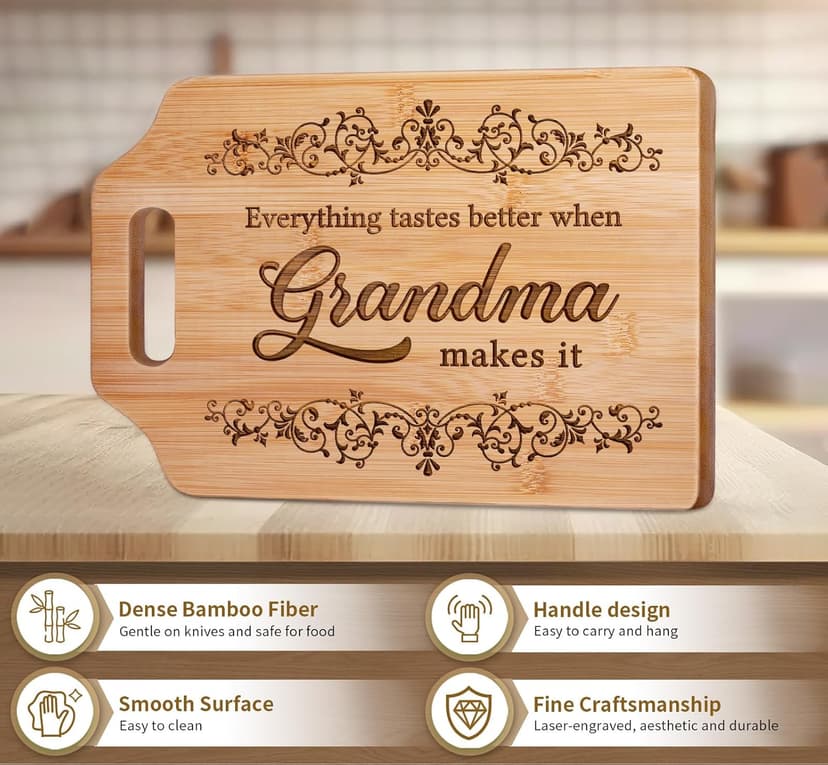 AceThrills Grandma Gifts for Grandma Birthday Gifts from Grandkids for Christmas, Mother's Day - Engraved Bamboo Cutting Board 12.3"L x 8.7"W x 0.4"Th (Everything Tastes Better)