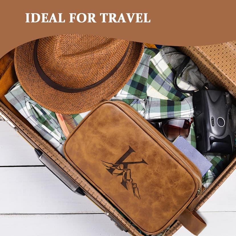 Janhavi Personalized Toiletry Bag for Men, Gifts for Boyfriend, Toiletry Bag For Shower Caddy,Personalized Initials & Mountain, Mens Toiletry Travel Bag, Travel Essentials for Men (Brown J)