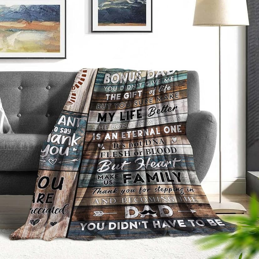 Bonus Dad Gifts - Step Dad Birthday Gifts from Daughter, Son - Stepdad Birthday Gifts - Stepped Up Dads Gift - Bonus Dads Throw Blanket 60" x 50"