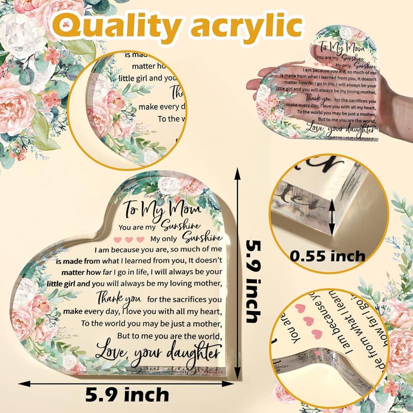 Jetec Mothers Day Gifts Acrylic Mom Birthday Sign Plaque Presents from Daughter Son Grateful Birthday Christmas Valentines Gifts, 5.91 x 5.91 x 0.55 Inches(to My Mother)