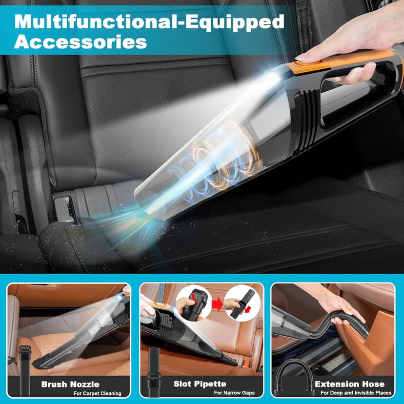Car Vacuum, Portable Car Vacuum Cleaner High Power 8000Pa, Small 12V Handheld Vacuum with LED Light,16.4Ft Corded, Deep Detailing Cleaning Kit of Car Interior with Dry for Men/Women
