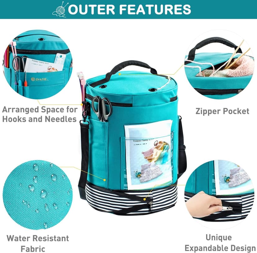Expandable Crochet Bag - Knitting Bag Storage Organizer with Zipper Closure - Ideal Gift