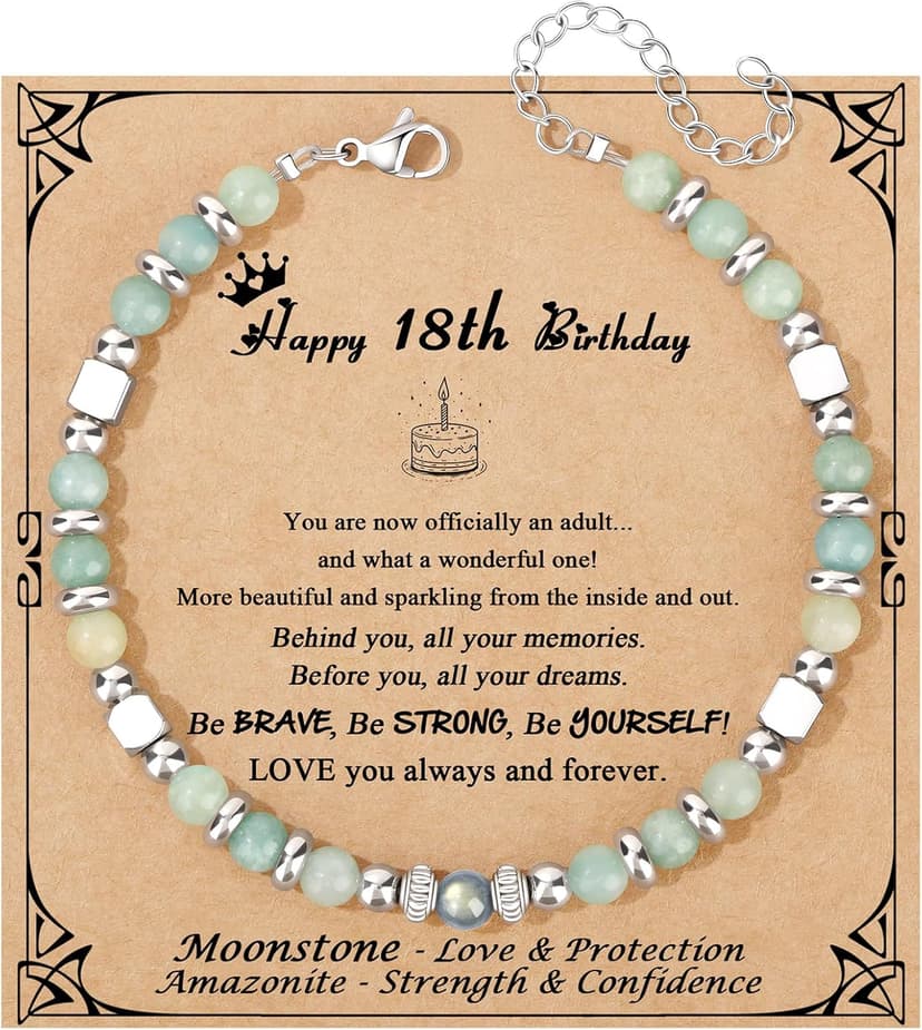 JoycuFF 𝗕𝗶𝗿𝘁𝗵𝗱𝗮𝘆 𝗚𝗶𝗳𝘁𝘀 𝗳𝗼𝗿 𝗪𝗼𝗺𝗲𝗻 𝗠𝗼𝗼𝗻𝘀𝘁𝗼𝗻𝗲 𝗕𝗿𝗮𝗰𝗲𝗹𝗲𝘁𝘀, 6 7 8 9 10 11 Year Old 13th 16th 18th 21st 30th 40th 50th 60th Birthday Gifts Amazonite Moonstone Bracelet