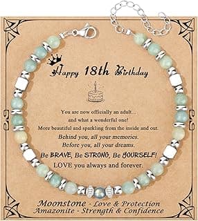 JoycuFF 𝗕𝗶𝗿𝘁𝗵𝗱𝗮𝘆 𝗚𝗶𝗳𝘁𝘀 𝗳𝗼𝗿 𝗪𝗼𝗺𝗲𝗻 𝗠𝗼𝗼𝗻𝘀𝘁𝗼𝗻𝗲 𝗕𝗿𝗮𝗰𝗲𝗹𝗲𝘁𝘀, 6 7 8 9 10 11 Year Old 13th 16th 18th 21st 30th 40th 50th 60th Birthday Gifts Amazonite Moonstone Bracelet