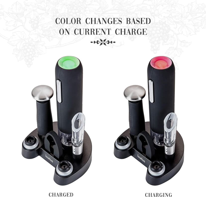 Ivation Wine Gift Set – Includes Electric Opener, Aerator, Vacuum Preserver, 2 Stoppers, Foil Cutter & Charging Base