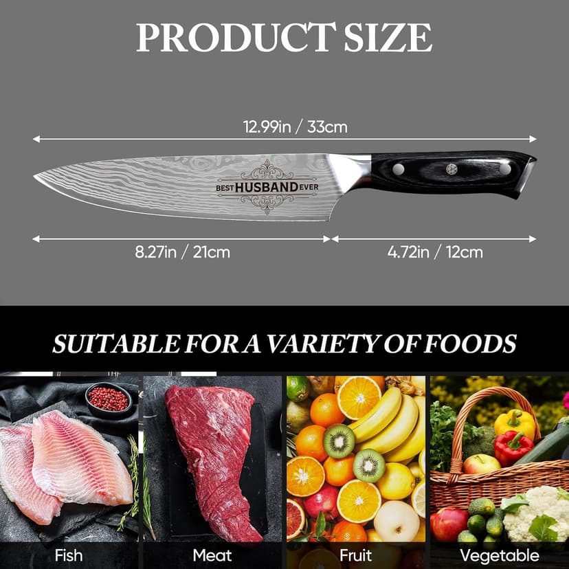 Anniversary Men Gifts for Husband from Wife Husband Birthday Gifts 8 inch Kitchen Knife Gifts Set for Men Professional Chef's Knife Christmas Presents for Him Husband(Best Husband)