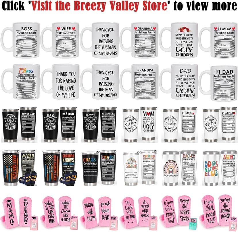 Breezy Valley Best Mom Dad Gift Set, Mom and Dad Coffee Mugs, Christmas Gifts for Parents Birthday Gifts from daughter Son, Anniversary Present for Parents