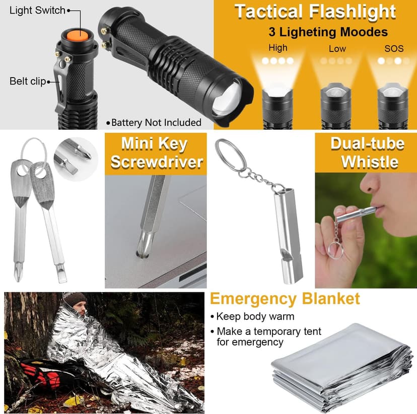 XKASE Survival Kit, Gifts for Men Dad Husband, Emergency Survival Gear and Equipment 19 in 1, Fishing Hunting Birthday for Men, Camping Accessories, Cool Gadget, Camping Essentials