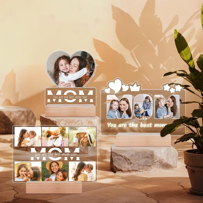 Personalized Gifts for Mom from Daughter Son, Custom Picture Frames with Photos, Customized Photo Frame with Night Light, Personalized Christmas Birthday Gifts for Mom Baby Kids Family