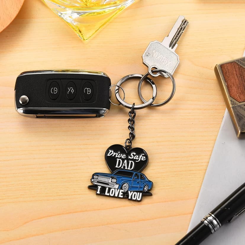 Venhoo Drive Safe Keychain for Dad-I Love you Dad Gifts from Daughter Son Wife, Key Chain Gifts Idea for Daddy Father’s Day, Christmas, Birthday with Gift Box and Note Card
