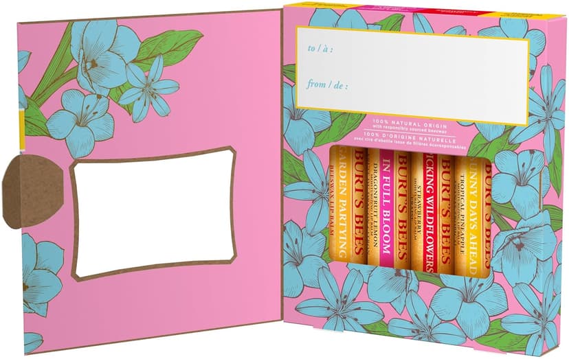 Burt's Bees Gifts Ideas - In Full Bloom Lip Balm Set, Original Beeswax, Dragonfruit Lemon, Tropical Pineapple & Strawberry, Natural Origin Lip Treatment, 4 Tubes, 0.15 oz.