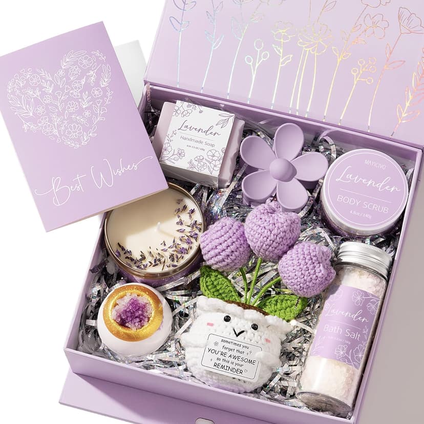 Spa Gifts for Women Bath Gift Set, Lavender Relaxing Spa Gift Baskets Home Bath Set Self Care Kit Care Package Thank You Christmas Birthday Gifts for Women Mom Her Friend Sister Teen Girl Wife Grandma