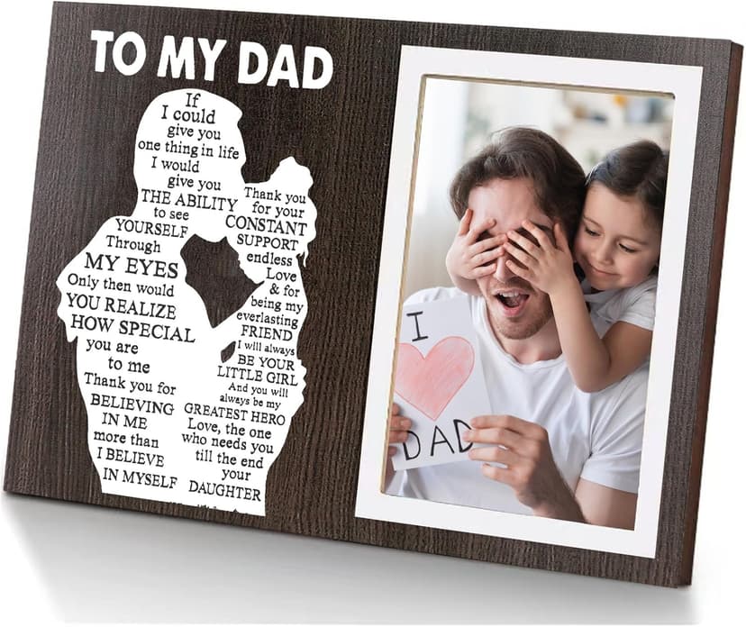 Cool Dad Gifts Ideas from Daughter, To Thank You Dad Birthday Gift Wooden Picture Frame for Dad's Christmas Thanksgiving Retirement Fathers Day Tabletop Wall Decor, Meaningful Appreciation Present