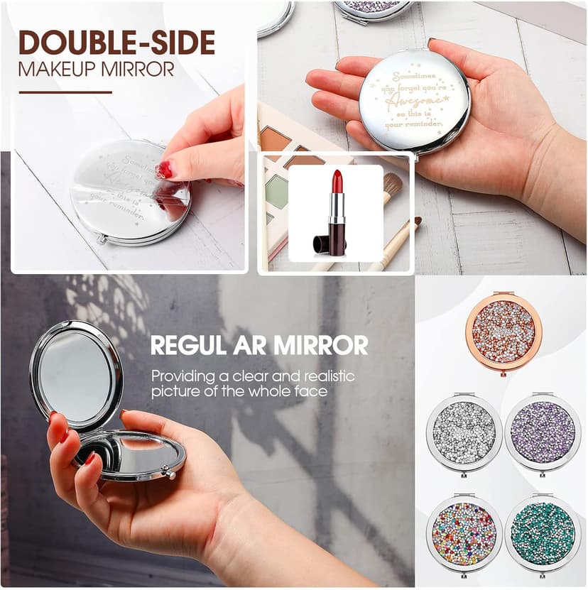 Roowest 10 Pcs Inspirational Compact Mirror Sometimes You Forget You're Awesome Appreciation Gifts for Women Group Employee Coworker Housekeeping Thank You Favors Magnifying Pocket Mirror (Multicolor)