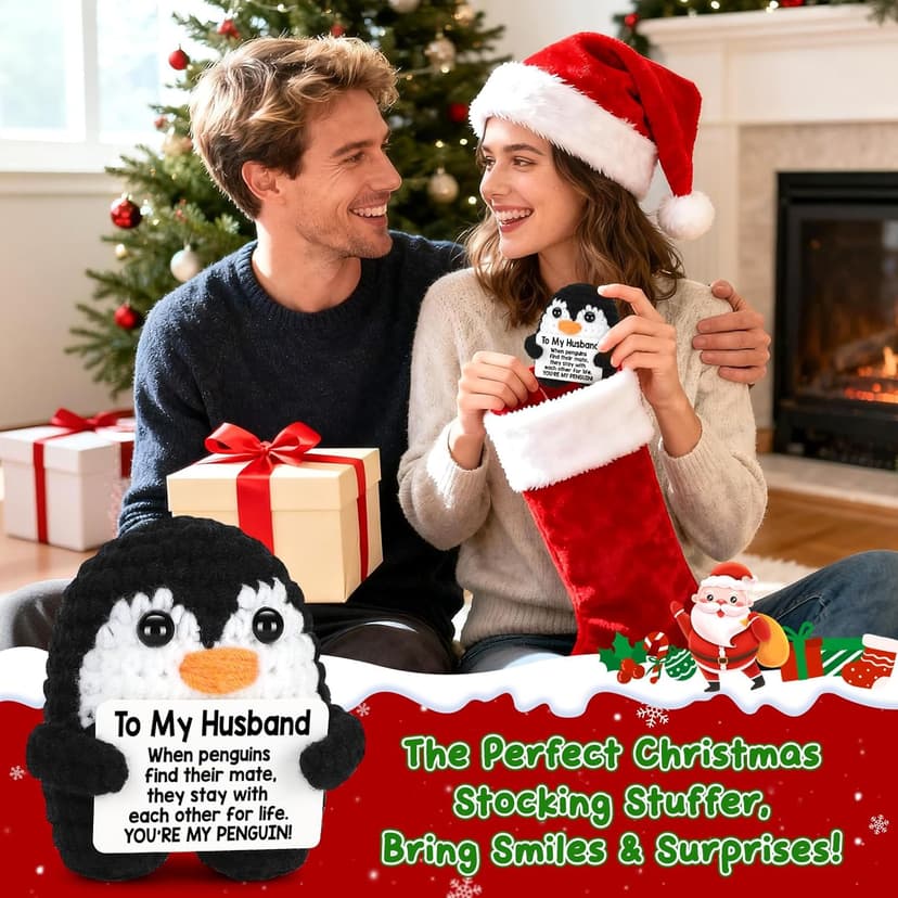 Gifts for Husband from Wife, To My Husband Handmade Crochet Penguin, Mini Funny Wedding Anniversary Birthday Gifts for Him Husband Men, Romantic I Love You Gift for Him Birthday Christmas Cute Decor