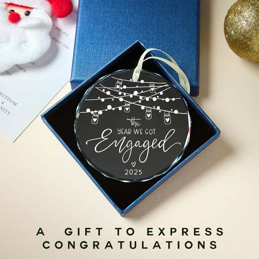 Engagement Gifts for Couples,- Engagement Gifts for Her,Women, Friends, Bride to Be Gifts, Glass Engagement Gift, First Christmas Engagement Ornaments 2025