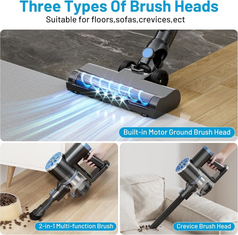 Cordless Vacuum Cleaner with Self-Standing, LED Screen Stick Vacuum Cleaners for Home, Lightweight Powerful Suction Vacuum, 6-in-1 Rechargeable Vacuum for Carpets, Pet Hair, Hardwood Floors