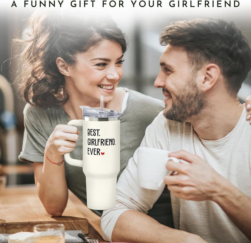 Gifts for Girlfriend - Girlfriend Gifts for Women - Anniversary, Valentines, Birthday Cup for Her - Romantic Love Glass for Couple - 40 Oz Stainless Steel Tumbler with Lid