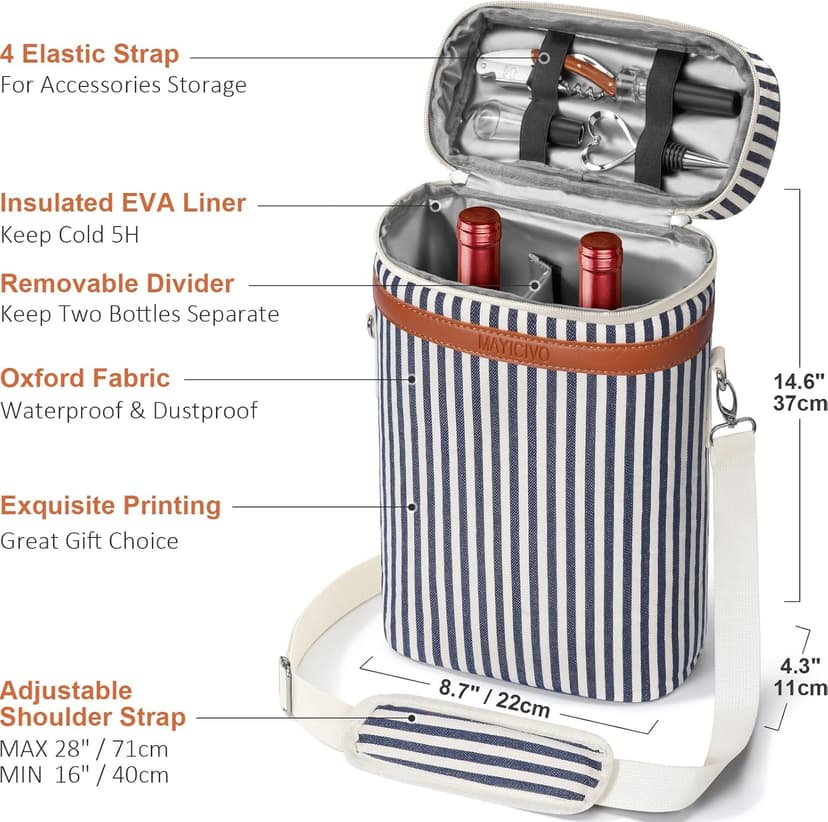 Birthday Christmas Gifts for Women Men - Wine Gift Baskets Christmas Gifts For Mom, Women, Friend, Wine Lovers, Self Care Package, Insulated Wines Tote Bag Carrier w/ Tumblers & Wines Accessories Set