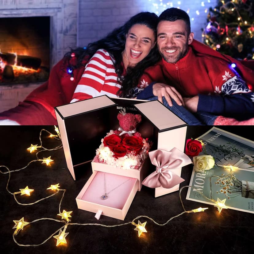 ADDWel Preserved Rose Gifts for Her, Forever Real Flowers with Sterling Silver Necklace for Wife Girlfriend Mom on Birthday Anniversary