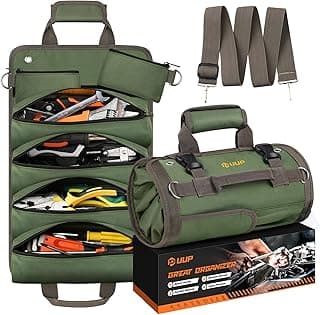 Tool Bag Roll Up, UUP Heavy Duty Portable Soft Tool Storage Organization, Foldable Empty Rollup Organizer with 2 Small Pouches, Rollable Carrying Toolbag, Dad Men Mechanic Welding Birthday Gift, Green