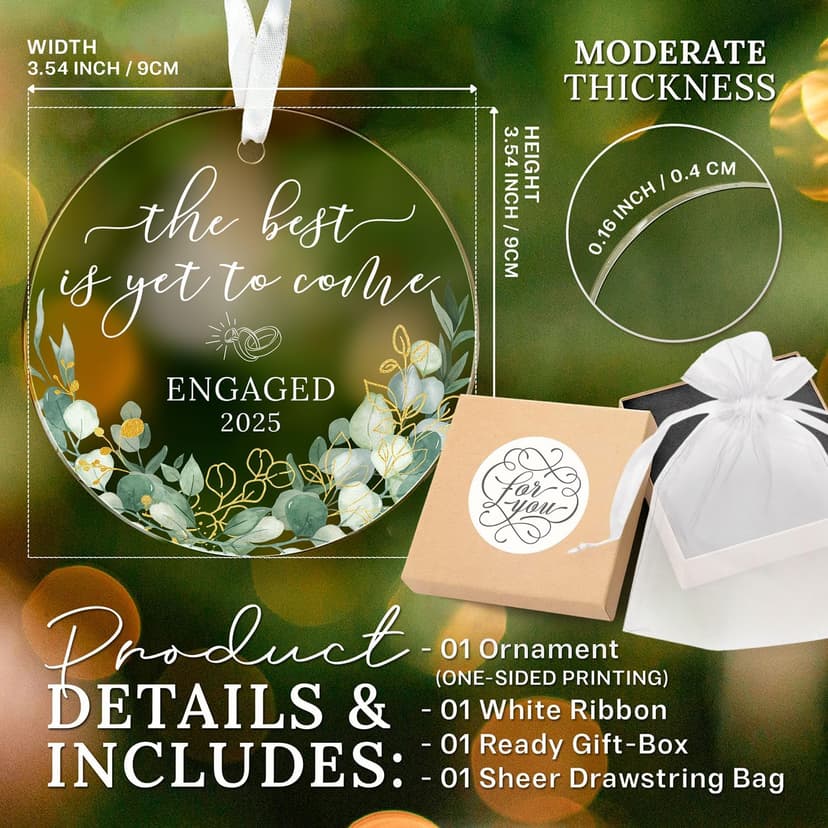 HEXMOZ Engagement Gifts for Couples - Engagement Gift for Newly Engaged Couples, Women, Fiance, Her - Bride to Be Gifts, First Christmas Just Engaged Acrylic Ornament 2025 - Party Decorations