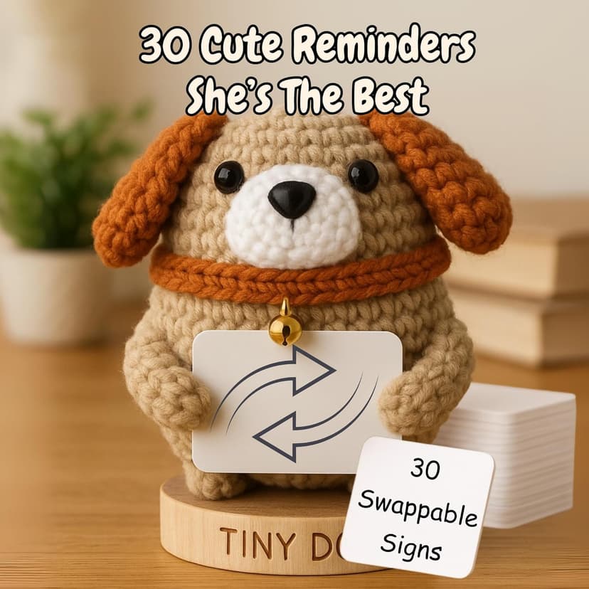 Dog Mom Gifts for Women - Positive Crochet Animal with 30 Cute Signs for Dog Moms, Unique Birthday Gift for Pet Lovers, Funny Present for Birthday, Christmas, Mothers Day - Funny Furr Mama Gifts