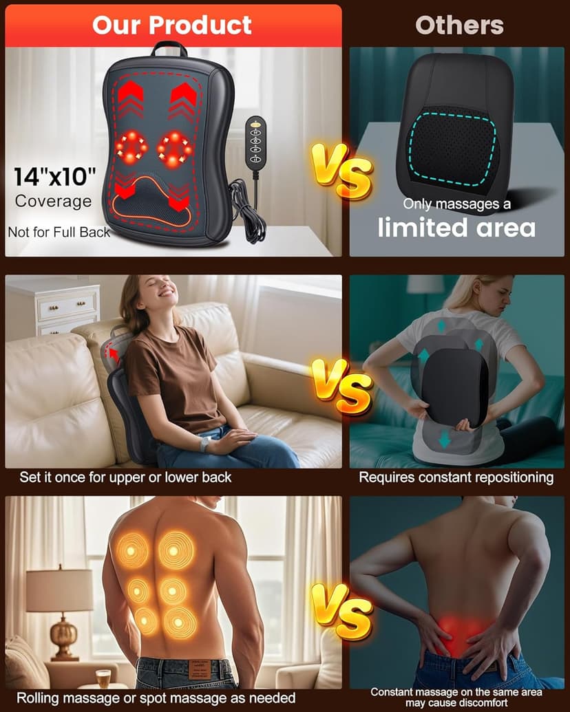 Shiatsu Back Massager with Heat : Up and Down Rolling Massage - Electric Back Massager for Pain Relief Deep Tissue - Heated Lower Back Massager for Office, Home Use