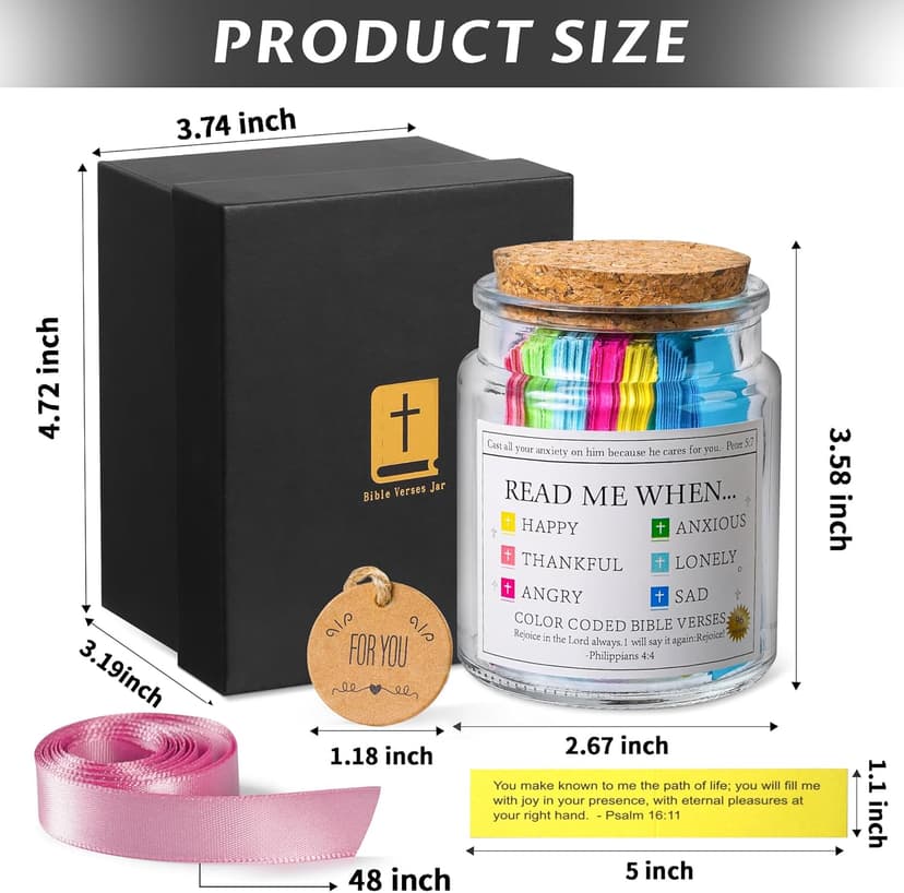 Bible Verse Jar, Read Me When Bible Verses Jar for Emotions and Feelings, Christian Gifts for Women, Men, Birthday Gifts for Mom,Graduation Gift for Her, Prayer Cards Comes With A 48-inch Ribbon Bow