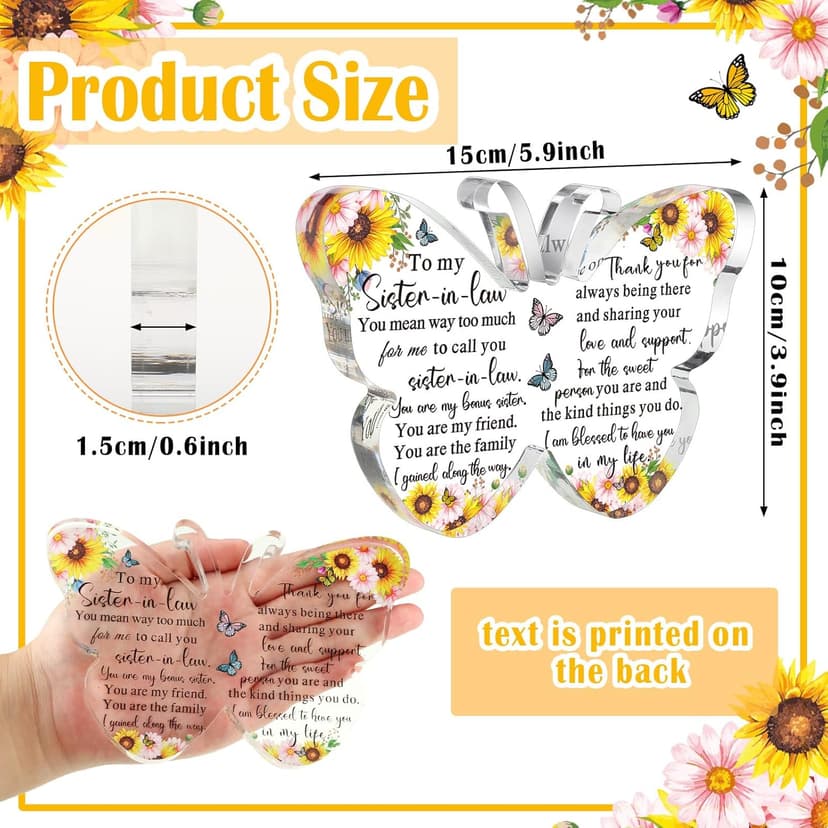 Barydat Sister-in-Law Gifts from Sister for Sister-in-Law Butterfly Friendship Birthday Gift Thank You Gifts for Sister Acrylic Decorative Signs Plaques (to My Sister)