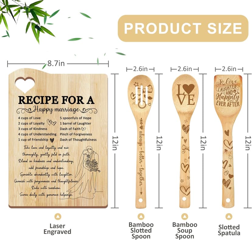 Wedding Gift for Couple 2025, Recipe for A Anniversary Marriage Cutting Board Mr and Mrs Gifts,Bridal Shower Gifts for Bride and Groom Engagement, Newlywed Bride o Be Gifts, Christmas His Her Gifts