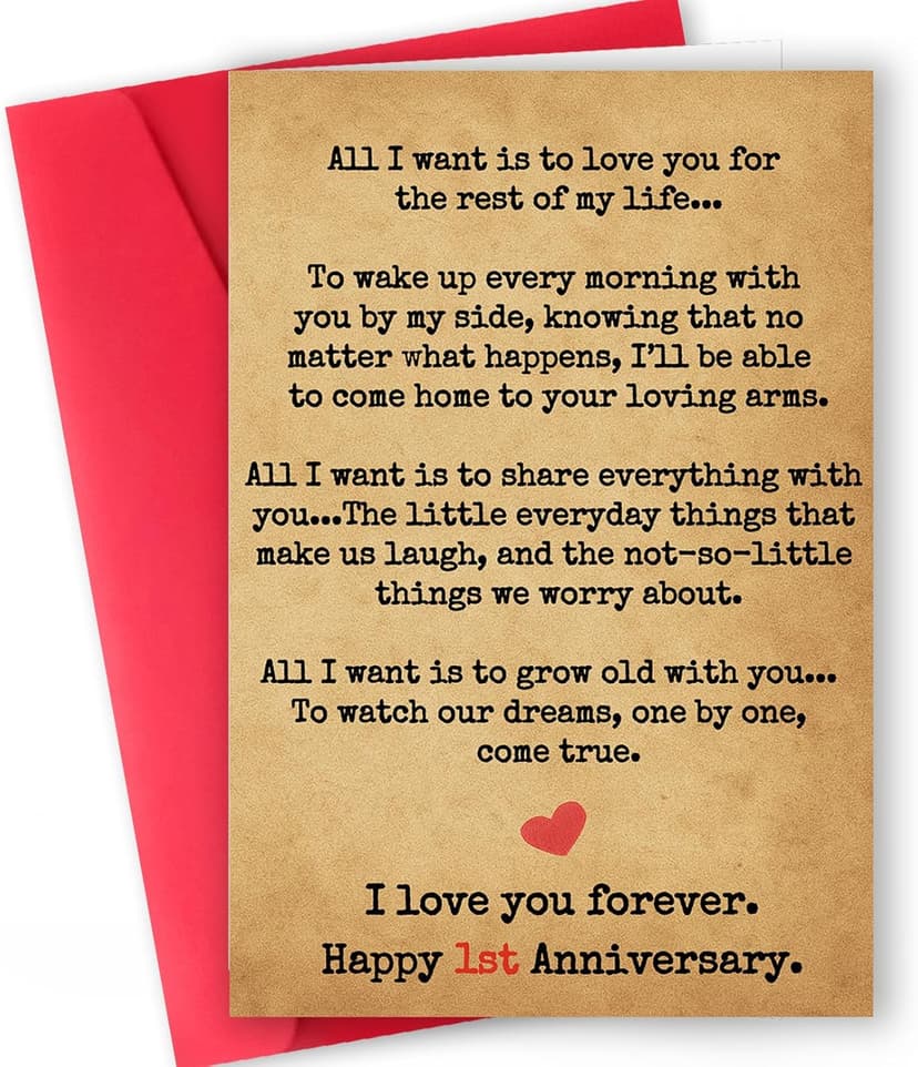 Romantic 1 Year Anniversary Card and Gift Ideas for Boyfriend, Girlfriend, Husband, Wife, Men & Women – 1st Year “Love Letter” Vintage Style – Heartfelt Present for First Anniversary