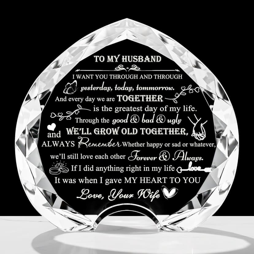 QIANWEI Husband gifts from wife Unique - Crystal Engraved Gifts for Husband Personalized Who Want Nothing - HUSBAND Birthday Anniversary Fathers Day Christmas Valentines Day Gifts Ideas for My Man