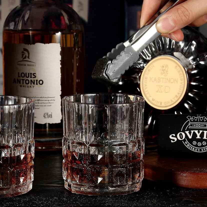 Whiskey Gifts for Men, Whiskey Glasses Set of 2, Granite Chilling Whiskey Stones, Bourbon Gifts for Men, Unique Giftss for Mens Birthday Christmas Father's Day Valentine Retirement Groomsmen