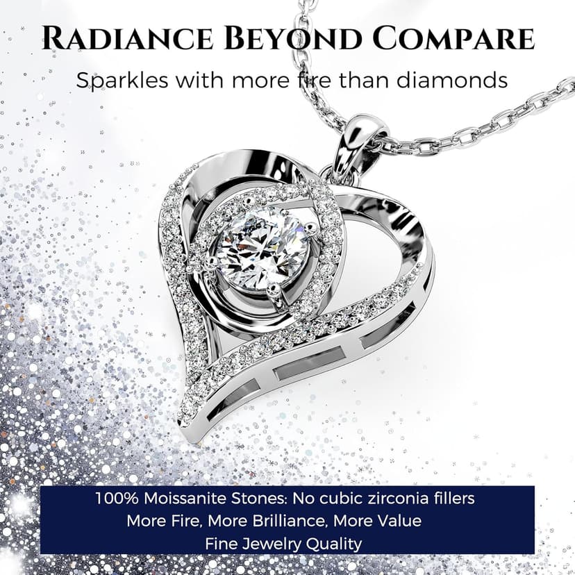 Heart Pendant Necklace for Her Moissanite Lab-Created Gem Jewelry for Women I Love You S925 Sterling Silver Gifts to Wife Girlfriend Mom Daughter Anniversary Birthday Christmas Valentines Day