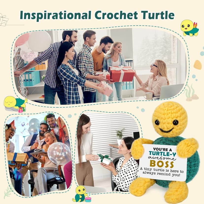Christmas Boss Gifts, Funny White Elephant Turtle Boss Gifts for Women Men, Boss Lady Female Male from Employee Coworkers Birthday Gift for Supervisor Manager, Cute Handmade Crochet Turtle