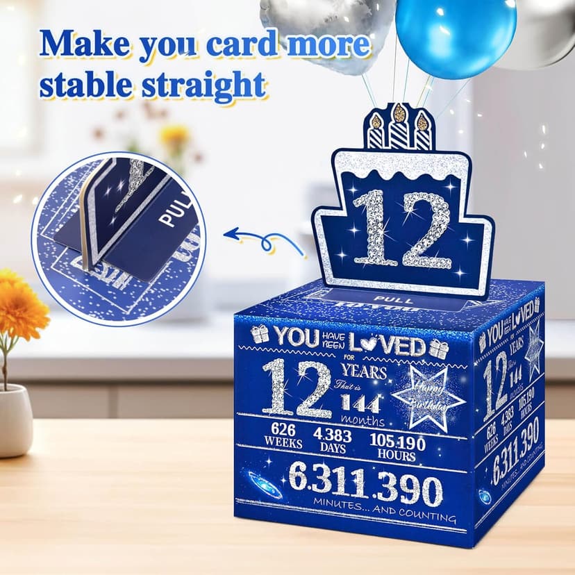 12 Happy Birthday Money Box for Cash Gift, 12th Birthday Decorations for Boys and Girls, Gifts for 12 Year Old Boy, Boy Gift Ideas, Cool Things for Teen -Blue with 100PCS Bags