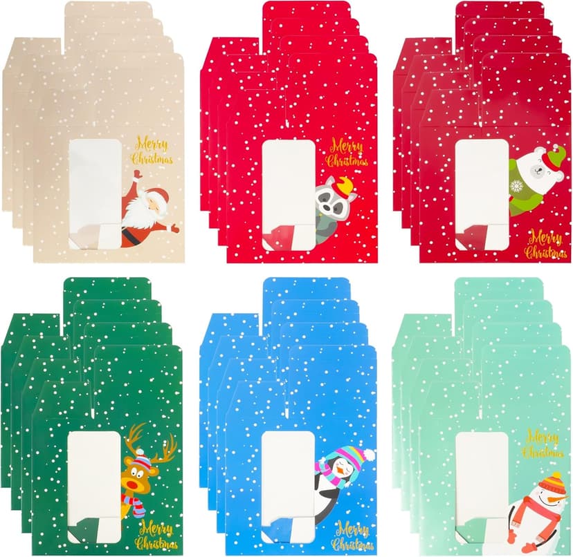 Uptotop Christmas Cookie Boxes, 24 Pcs Small Christmas Party Boxes with 6 Different Designs and Color, Xmas Bakery Pastry Boxes for Pastries, Cupcakes, Brownies, Donuts, 4" x 2.7" x 6.3"