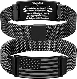 To My Dad/New Dad/Stepdad/Father-in-Law Bracelet, Adjustable Stainless Steel American Flag Bracelet Jewelry, Birthday Valentine Father’s Day Gifts