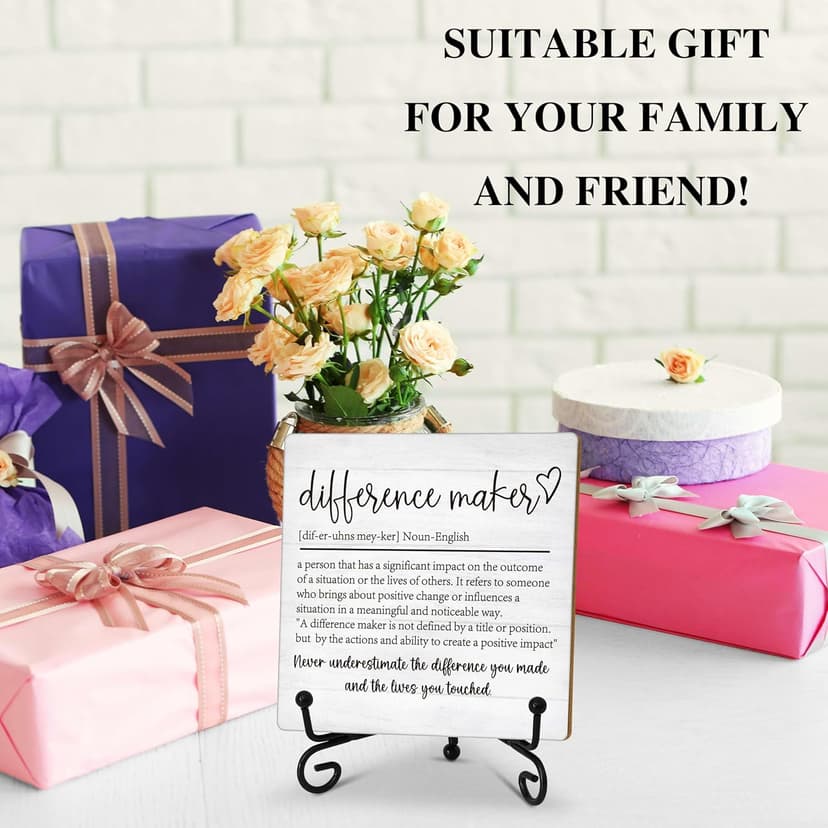Difference Maker Gift, Inspirational Gifts Coworker Gifts For Women, Therapist Gifts, Office Christmas Gifts, Wood Plaque Sign With Stand (HG01)