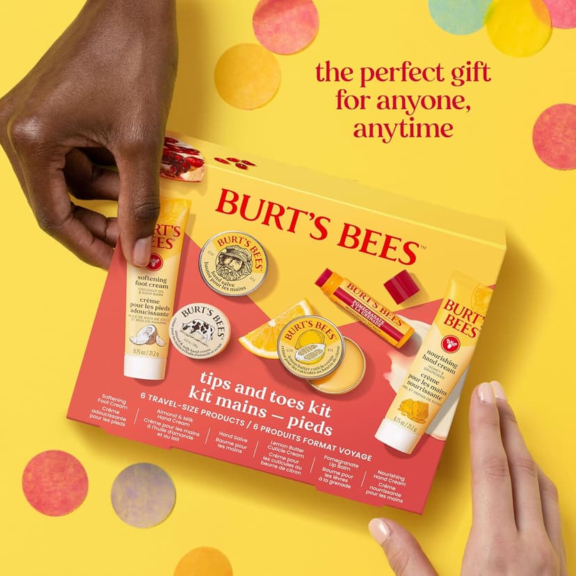 Burt's Bees Gifts Ideas, Tips and Toes Kit, 6 Travel Size Products - Pomegranate Moisturizing Lip Balm, 2 Hand Creams, Foot Cream, Cuticle Cream, and Hand Salve