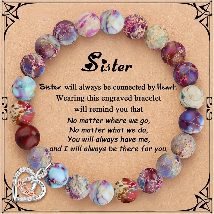 𝗚𝗶𝗳𝘁𝘀 𝗳𝗼𝗿 𝗪𝗼𝗺𝗲𝗻 𝗜𝗻𝗳𝗶𝗻𝗶𝘁𝘆 𝗟𝗼𝘃𝗲 𝗛𝗲𝗮𝗿𝘁 𝗕𝗿𝗮𝗰𝗲𝗹𝗲𝘁 Christmas Birthday Gifts for Sister Daughter Granddaughter Grandma, Natural Colorful Imperial Jasper Bracelet for Mom Wife Nana Aunt