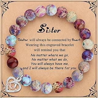 𝗚𝗶𝗳𝘁𝘀 𝗳𝗼𝗿 𝗪𝗼𝗺𝗲𝗻 𝗜𝗻𝗳𝗶𝗻𝗶𝘁𝘆 𝗟𝗼𝘃𝗲 𝗛𝗲𝗮𝗿𝘁 𝗕𝗿𝗮𝗰𝗲𝗹𝗲𝘁 Christmas Birthday Gifts for Sister Daughter Granddaughter Grandma, Natural Colorful Imperial Jasper Bracelet for Mom Wife Nana Aunt