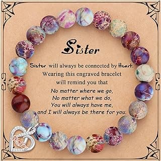 𝗚𝗶𝗳𝘁𝘀 𝗳𝗼𝗿 𝗪𝗼𝗺𝗲𝗻 𝗜𝗻𝗳𝗶𝗻𝗶𝘁𝘆 𝗟𝗼𝘃𝗲 𝗛𝗲𝗮𝗿𝘁 𝗕𝗿𝗮𝗰𝗲𝗹𝗲𝘁 Christmas Birthday Gifts for Sister Daughter Granddaughter Grandma, Natural Colorful Imperial Jasper Bracelet for Mom Wife Nana Aunt