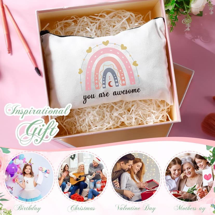 Chunful 10 Pieces Inspirational Canvas Makeup Bags for Women Graduation Gift Rainbow Canvas Cosmetic Bags Bulk with Zipper Friendship Gift Travel Toiletry Pouch(Moon Style)