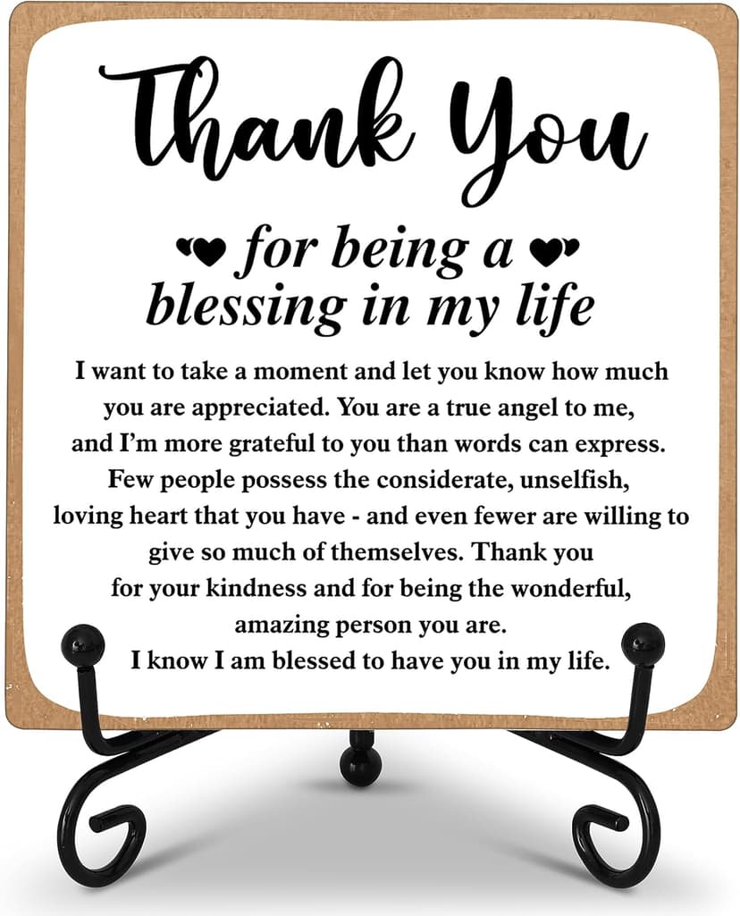 Thank You Gifts for Women Men Friends Mom, Thank You for Being A Blessing in My Life Wooden Plaque with Stand, Thanksgiving Day Gifts for Family Member Desk Decor - B75