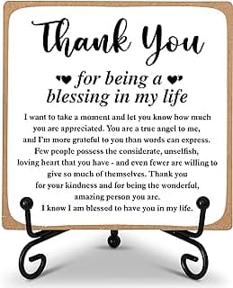 Thank You Gifts for Women Men Friends Mom, Thank You for Being A Blessing in My Life Wooden Plaque with Stand, Thanksgiving Day Gifts for Family Member Desk Decor - B75