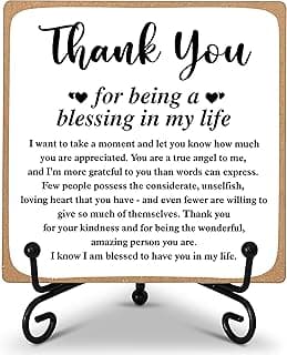 Thank You Gifts for Women Men Friends Mom, Thank You for Being A Blessing in My Life Wooden Plaque with Stand, Thanksgiving Day Gifts for Family Member Desk Decor - B75